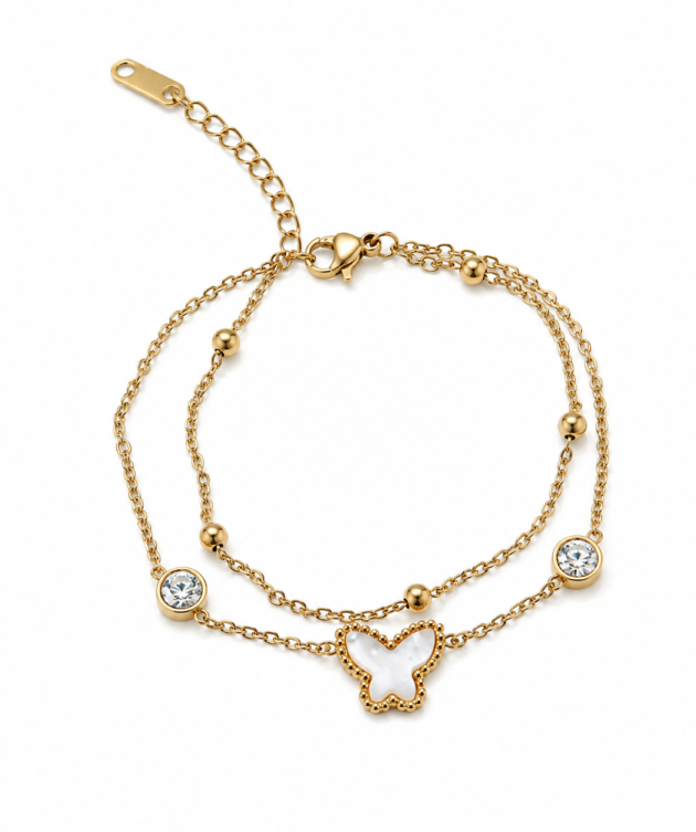 Pearl Butterfly Charm Bracelet